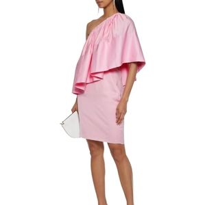 Solace London Baby Pink Layci One-shoulder Ruffled Shantung cocktail Mini dress